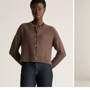 Quince Cropped Brown Button-Up Cardigan Sweater size small Organic Cotton